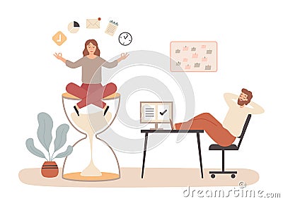 Work time management, relax and meditation on workplace Vector Illustration