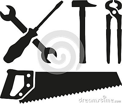 Work tools - screwdriver, wrench, hammer, saw, plier Vector Illustration