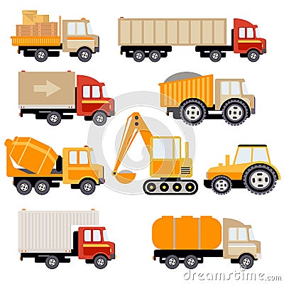 Work Trucks Flat Vector Set Vector Illustration