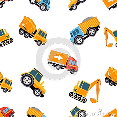 Work Trucks Seamless Pattern. Vector Illustration Vector Illustration