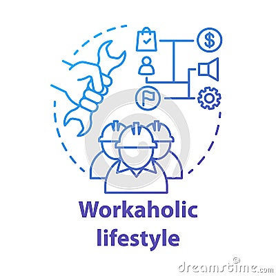 Workaholic lifestyle blue concept icon. Ergomaniac idea thin line illustration. Work addiction, obsessive disorder Vector Illustration