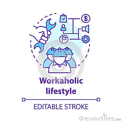 Workaholic lifestyle concept icon. Ergomaniac idea thin line illustration. Work addiction, obsessive disorder. Working Vector Illustration