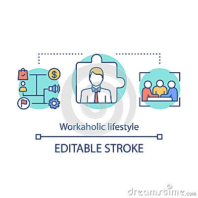 Workaholic lifestyle concept icon. Work addiction idea thin line illustration. Business management. Working overtime Vector Illustration