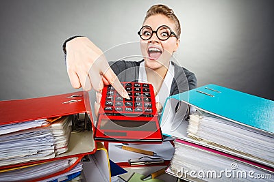 Workaholic secretary making gestures. Stock Photo