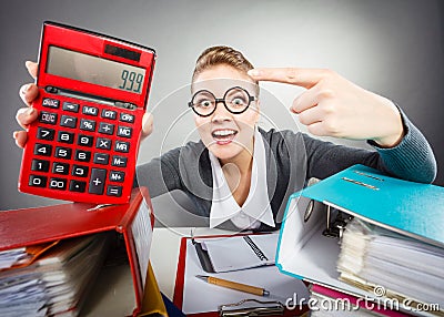 Workaholic secretary making gestures. Stock Photo