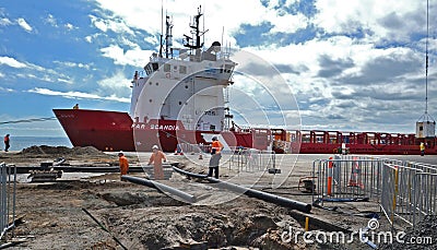 Workboat in dock at Barry Beach Marine Terminal Australia Editorial Stock Photo