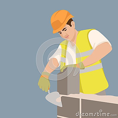 Worker build brick wall. vector illustration flat Vector Illustration