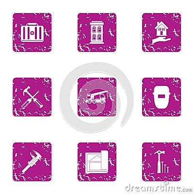 Worker builder icons set, grunge style Vector Illustration