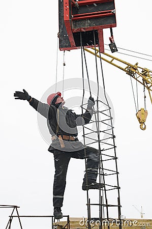 Worker builder installing Stock Photo