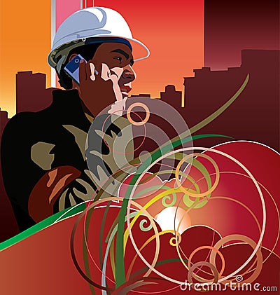 Worker on cel phone Vector Illustration