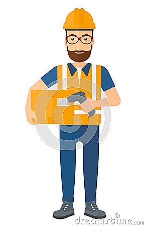 Worker checking barcode on box Vector Illustration