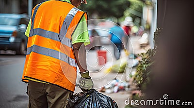 Worker collecting garbage of urban municipal are collecting for trash removal Stock Photo