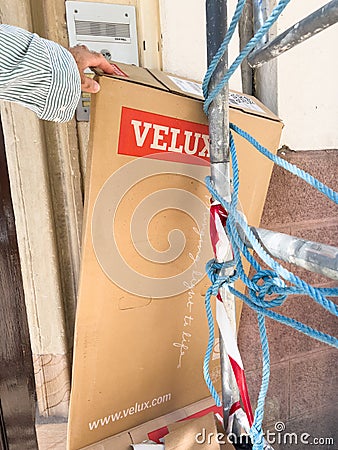Worker Collects Velux Cardboard Waste Editorial Stock Photo