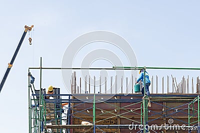 The worker at the construction site . Stock Photo