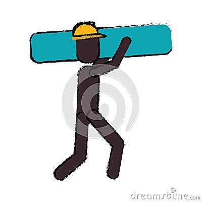 Worker contruction carries material graphic drawing Vector Illustration