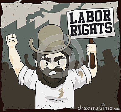 Worker Demanding Labor Rights in a Workers' Day, Vector Illustration Vector Illustration