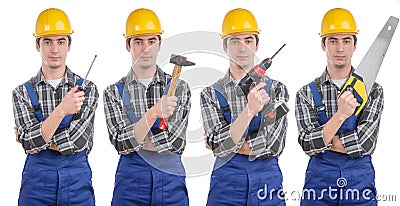 A worker with different tools Stock Photo