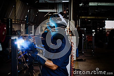 A worker do oxyacetylene welding and cutting in work place Stock Photo