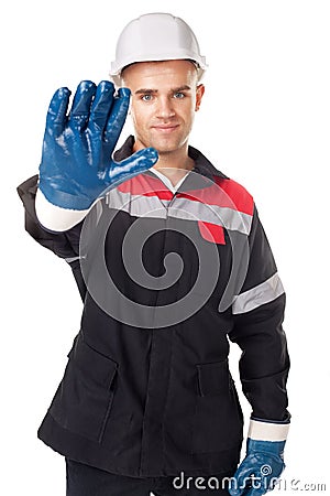 Worker doing stop symbol Stock Photo