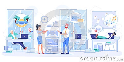 Worker employee procrastination in company office Vector Illustration