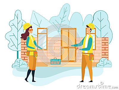 Worker Engineer Build House Hold Measuring Tape Vector Illustration