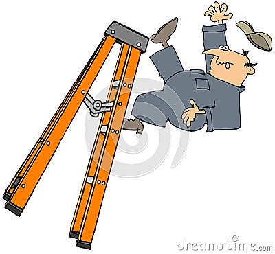 Worker falling off a stepladder Stock Photo