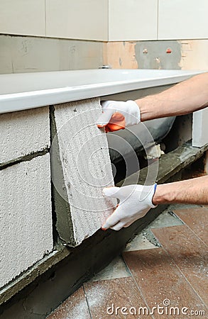 Worker forms the sidebar bath. Stock Photo