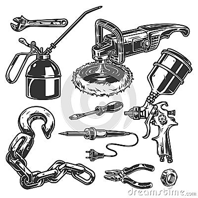 Worker hand tools vintage collection Vector Illustration