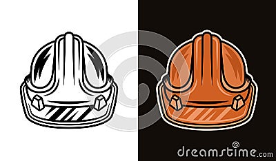 Worker hard hat two styles black on white and colorful on dark background vector illustration Vector Illustration