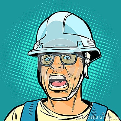 Worker in a helmet screaming. danger of fright Vector Illustration