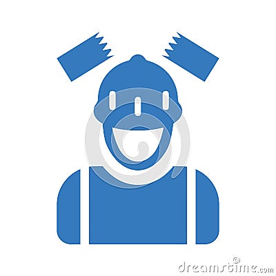 Worker, helmet, strike icon. Blue color design Vector Illustration