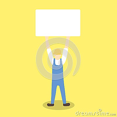 Worker holding up blank board like protest or warning Stock Photo
