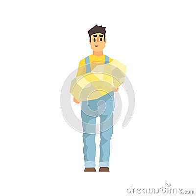 Worker Holding Wrapped Package In Hands, Delivery Company Employee Delivering Shipments Illustration Vector Illustration