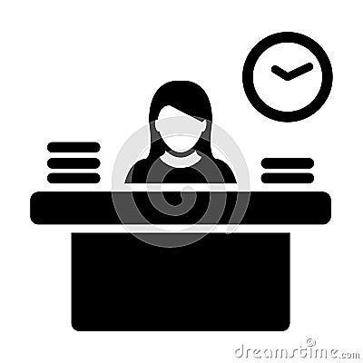 Worker icon vector female person avatar symbol with table for office occupation in flat color glyph pictogram Vector Illustration