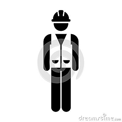 Worker Icon Vector Male Service Person of Building Construction Workman With Hardhat Helmet and Jacket in Glyph Pictogram Symbol Vector Illustration