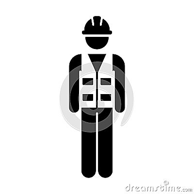 Worker Icon Vector Male Service Person of Building Construction Workman With Hardhat Helmet and Jacket in Glyph Pictogram Symbol Vector Illustration