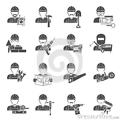 Worker Icons Black Set Vector Illustration