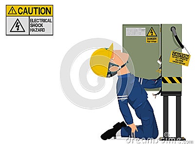A worker is injured by the electrical shock Vector Illustration