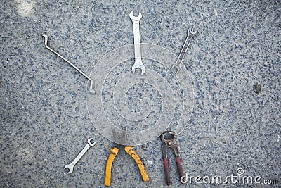 Worker items on ground Stock Photo