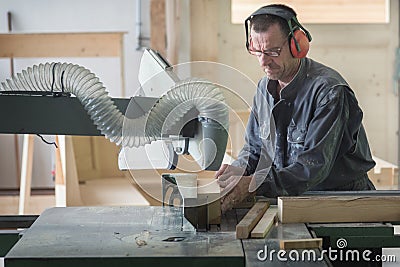 Worker in joinery Stock Photo