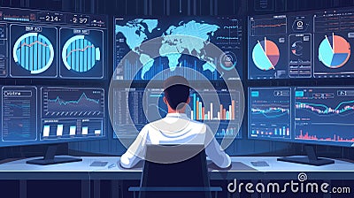 Worker looking at customer behavior chart while analyzing at computer. AIG42. Stock Photo