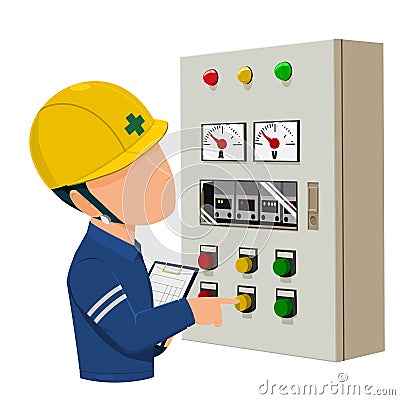 Worker is operating control panel Vector Illustration