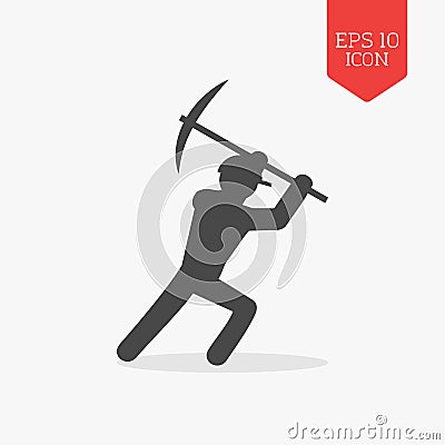 Worker with pick icon. Flat design gray color symbol. Modern UI Vector Illustration