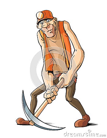 Worker with pickax. Vector Illustration