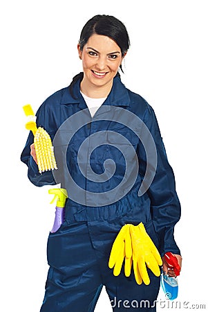 Worker prepared for cleaning houses Stock Photo