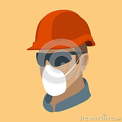 Worker in a protective helmet and glasses vector illustration flat Vector Illustration