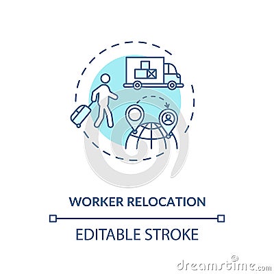 Worker relocation turquoise concept icon Vector Illustration