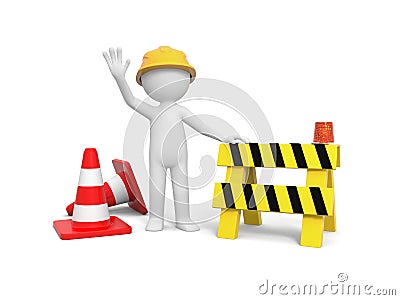 Worker with roadblock Stock Photo