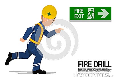 A worker is running to the fire exit Vector Illustration