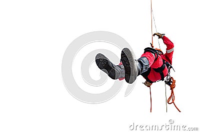 Worker safety Training at work from high and Demonstration wear protective equipment safety harness. Stock Photo